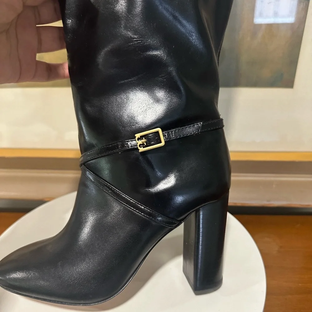 🌹TORY BURCH🌹 Black Pull-on Leather Knee-high Black Boot Size: 5.5